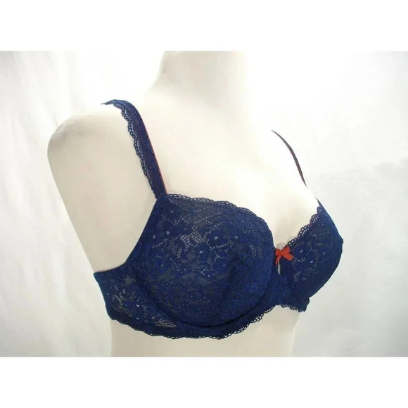 34A Gilligan O'Malley Unlined Semi Sheer Lace Balconette UW Bra Nighttime Blue - Picture 4 of 8